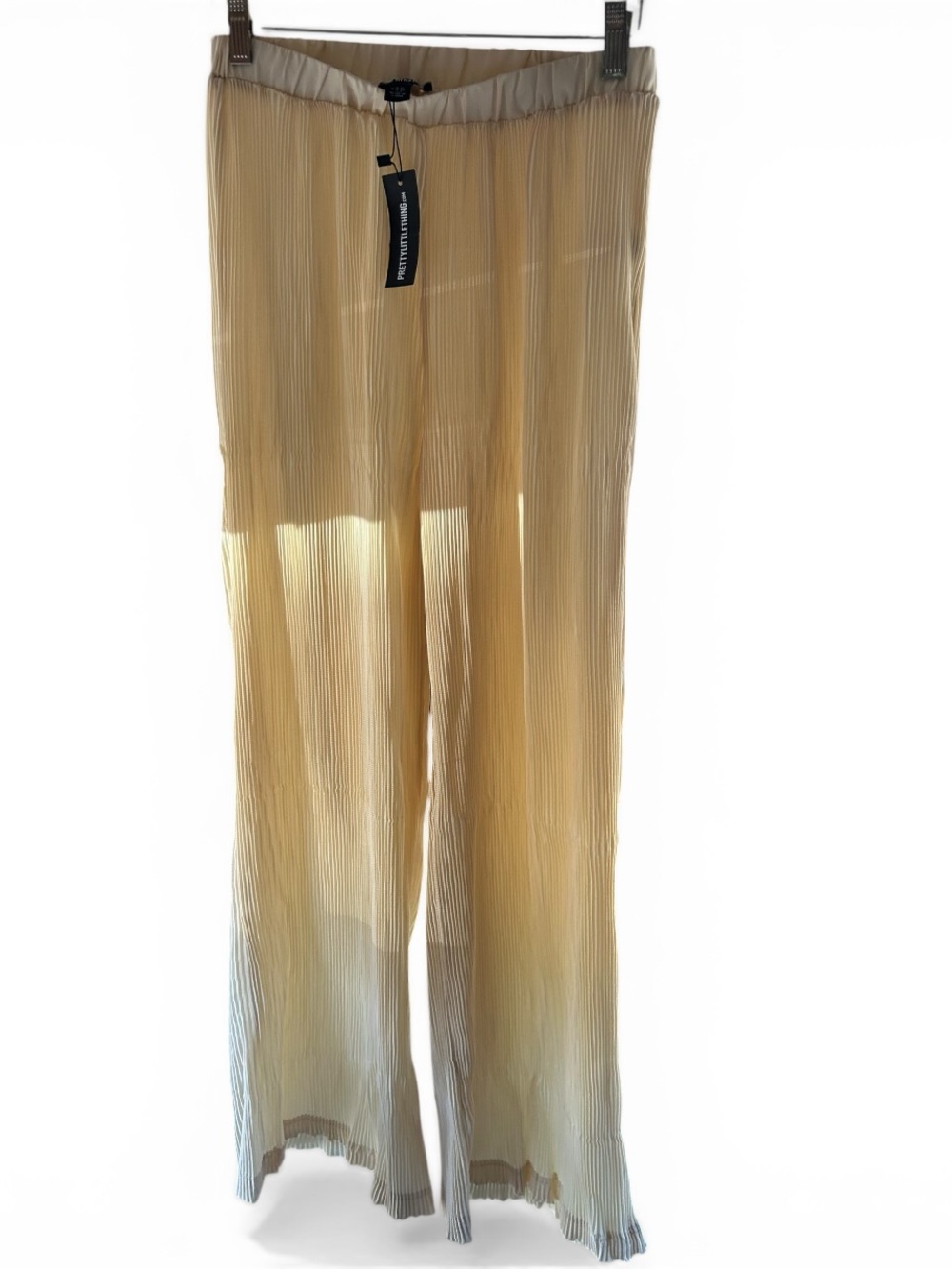 PrettyLittleThing Cream Plisse High Waisted Wide-Leg Trousers- NWT- Size US 6